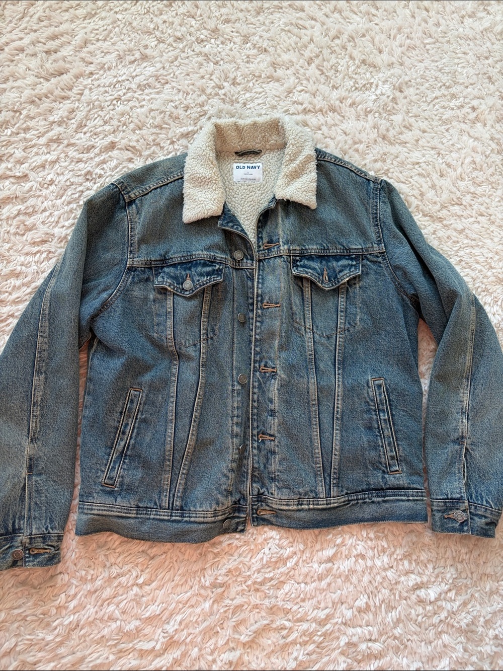 Old Navy Blue Denim Jacket with Cream Sherpa Collar